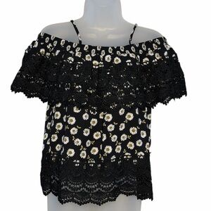No Boundaries Black Daisy Lace Blouse